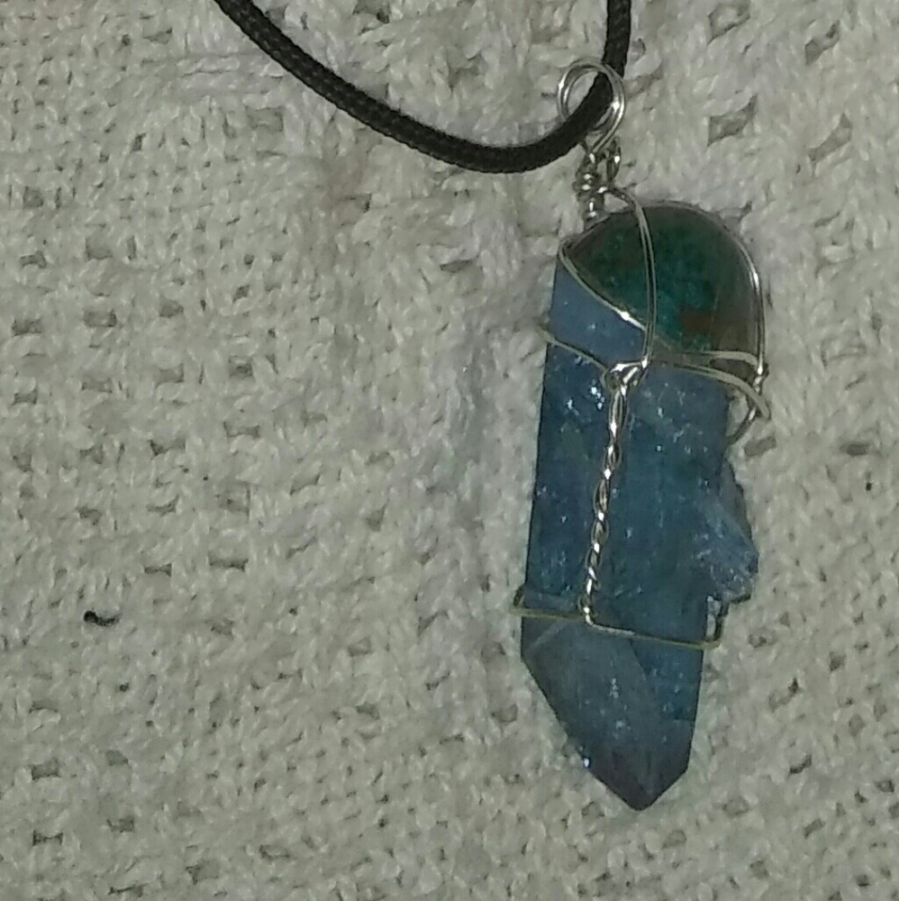 Raw aquamarine quartz and multi colored turquoise